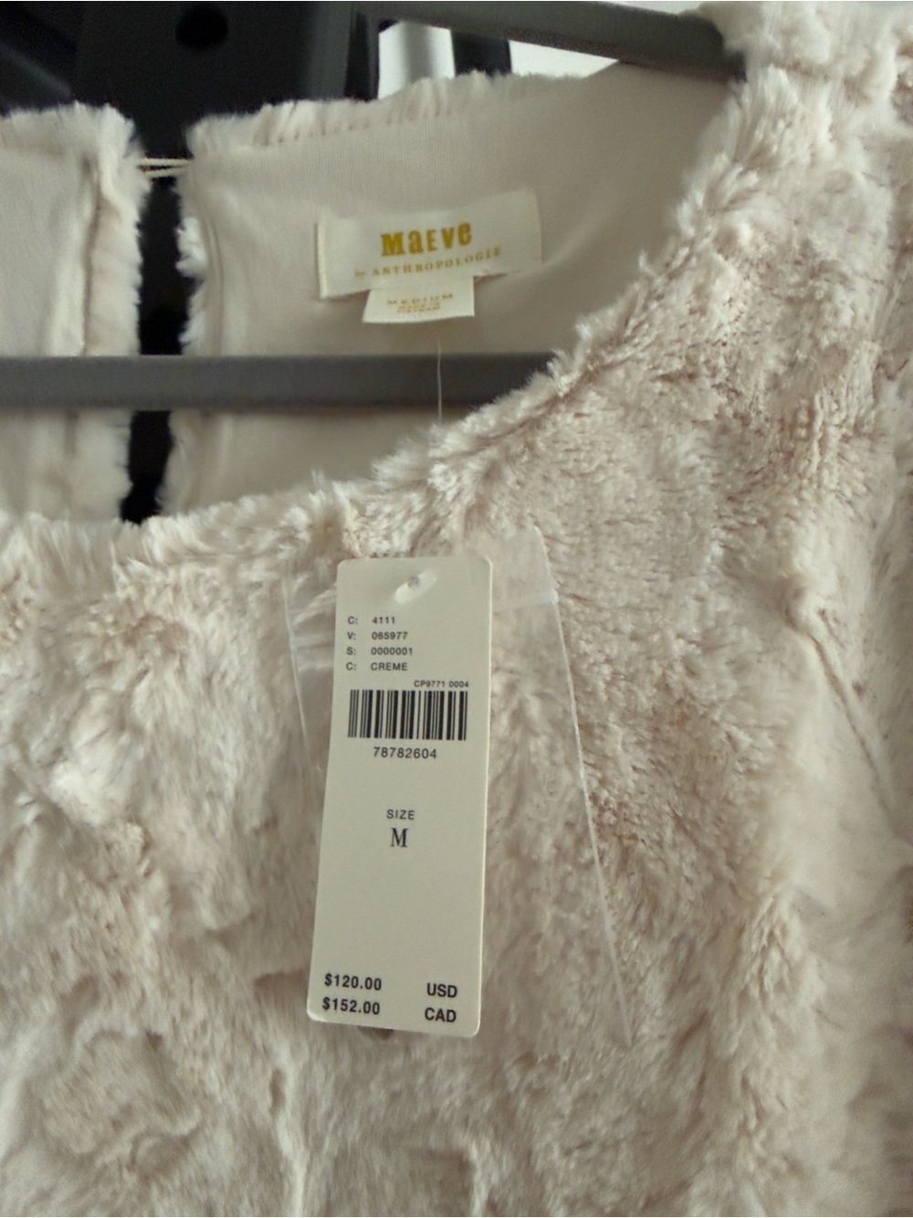 Maeve Cream Plush Faux-Fur Top Medium